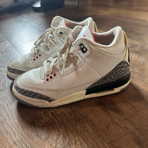 Kids Jordan 3 Retro White/Gray/Red Sneakers Size 4Y